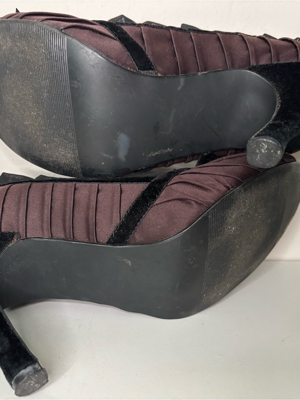 Women's Delicious Dark Plum Satin Pumps with Velvet Trim 8 - Picture 8 of 9